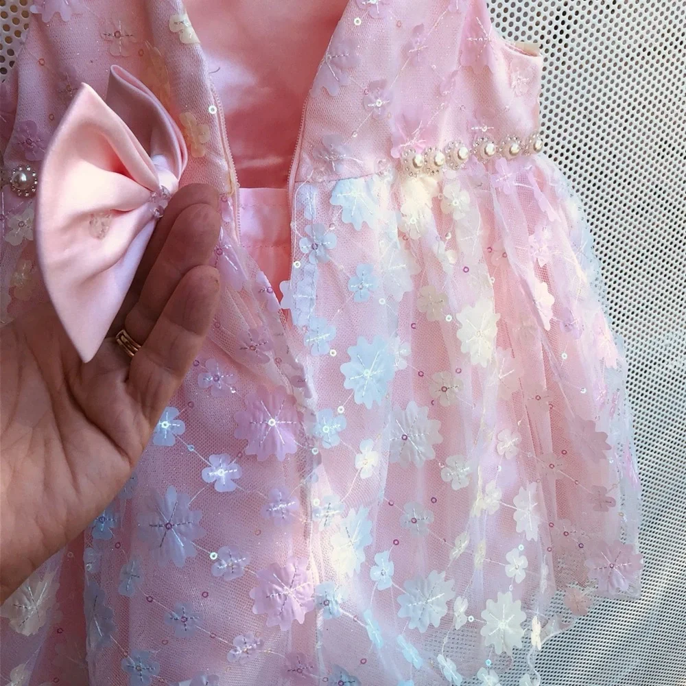 Girls' (Baby Girls) Pastel Pink Floral Pearl Waist Party Dress -Brand New w/Tags